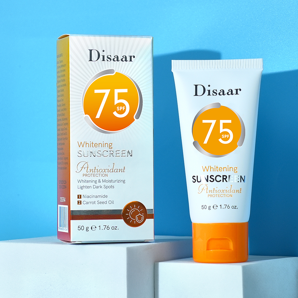 Disaar SPF 75 Ecran Solaire Eclaircissant – Très Haute Protection UVA et UVB PA+++ – Crème Solaire Hydratante Niacinamide et Carotte – Soin Visage Anti-taches 50g