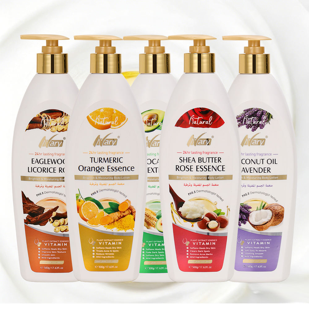 Lait Corporel Bio Nary aux Extraits Naturels – Crème Hydratante Curcuma, Argan et Avocat – Soin Eclaircissant et Réparateur 500ml – Pour Tous Types de Peau