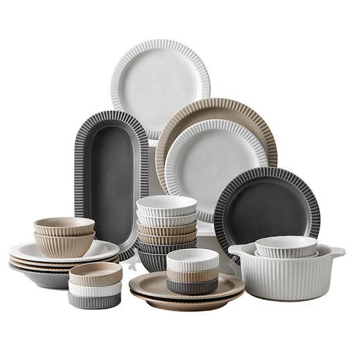 Ensemble de Vaisselle Haute Qualite – Assiettes et Bols Style Nordique Moderne – Service de Table en Porcelaine sous Glace pour Receptions et Vente en Gros